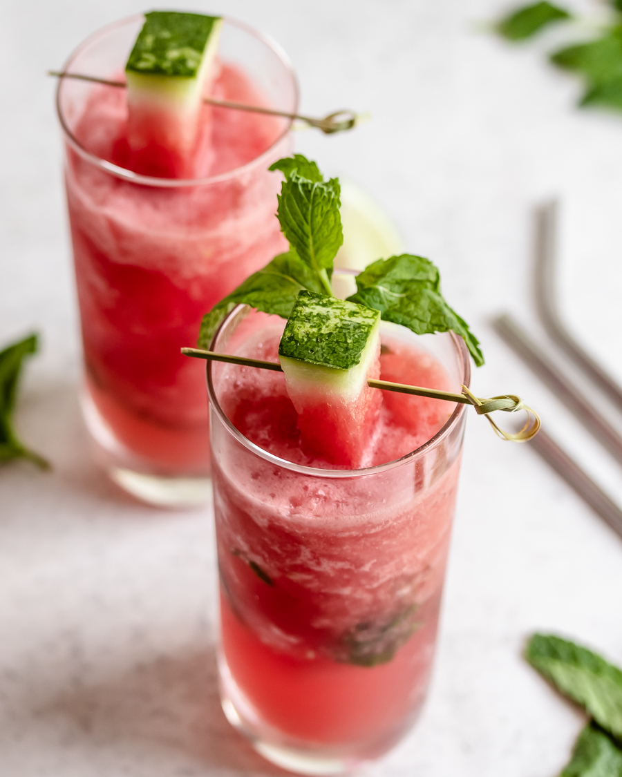 Swap a classic cocktail with a frosty blended drink perfect for summer entertaining. This Sparkling Watermelon Mojito Slushie is a rum-based cocktail that's the perfect balance of sweet and fresh.
