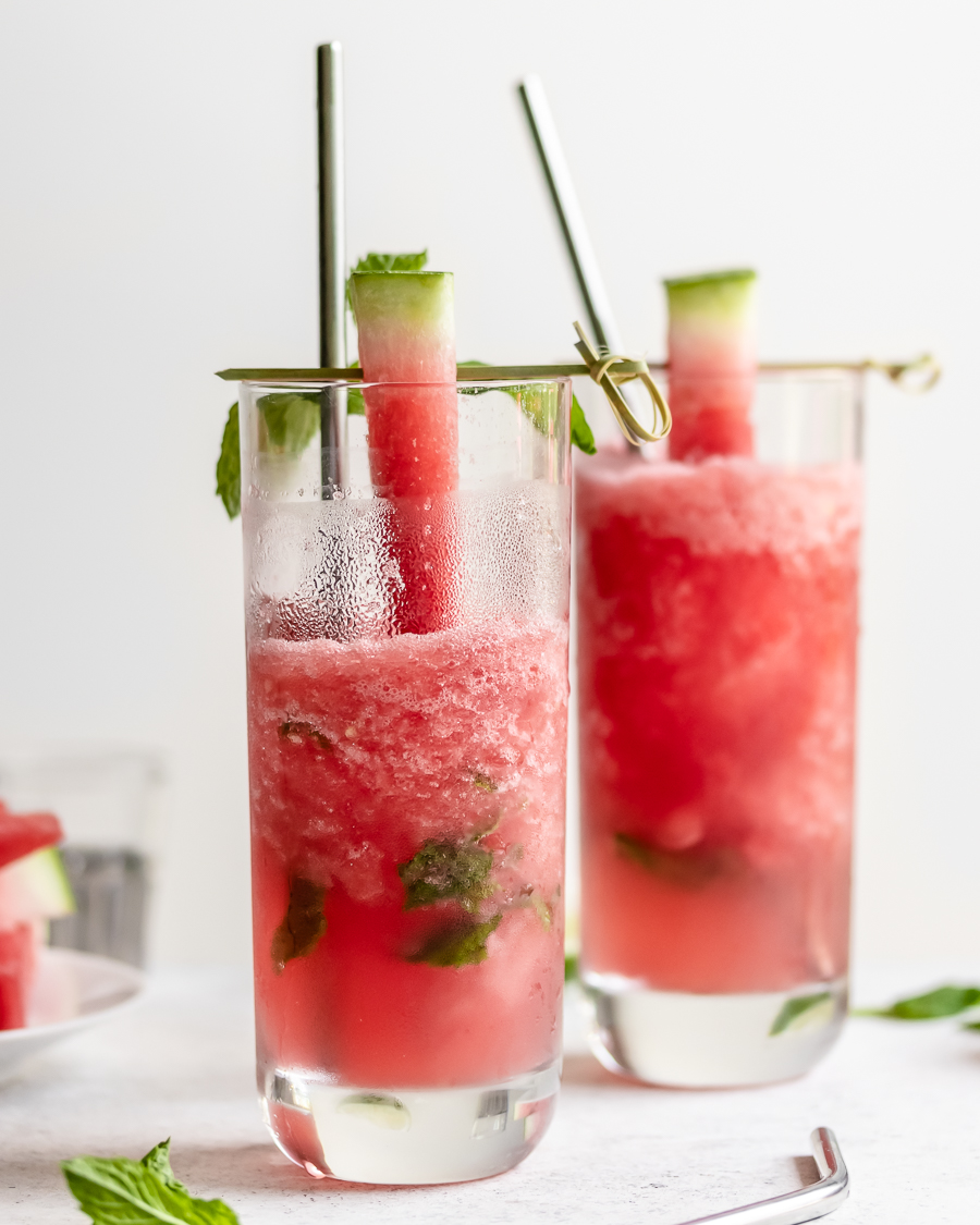 Swap a classic cocktail with a frosty blended drink perfect for summer entertaining. This Sparkling Watermelon Mojito Slushie is a rum-based cocktail that's the perfect balance of sweet and fresh.