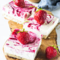 These No-Bake Vegan Strawberry Cheesecake Bars are dairy free, paleo, gluten free, and refined sugar free. Creamy and delicious with just the right amount of sweetness for you to enjoy a farmers market inspired dessert!
