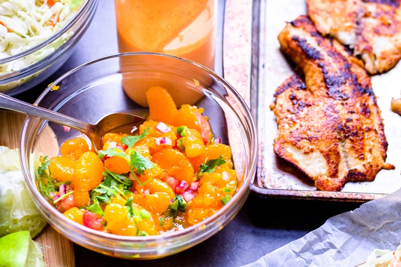 This easy dinner recipe for Pan-Seared Fish Tacos with Mandarin Salsa is a quick and budget-friendly meal. Spiced and seared tilapia topped with a healthy mandarin orange salsa for the perfect weeknight dinner.