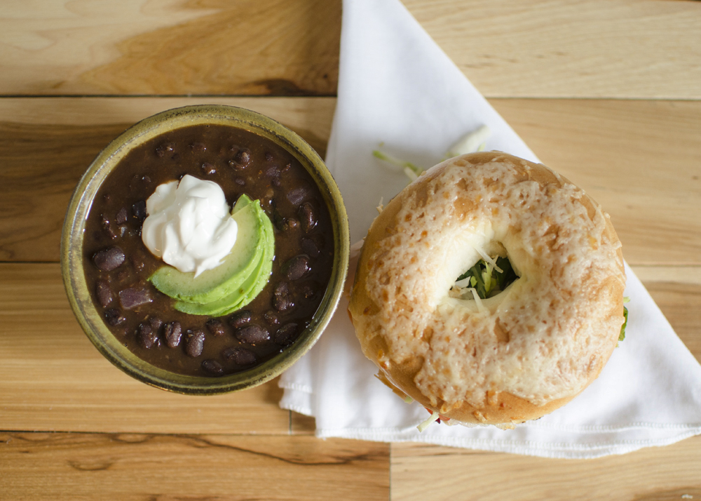 Recreate a deli favorite at home with this Turkey Asiago Bagel paired with Black Bean Soup. This budget-friendly, deli-style meal features smokey, cheesy, slightly spicy, and bold flavors!