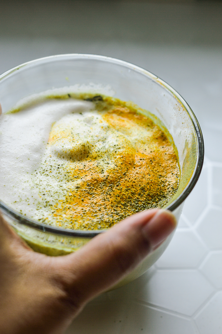 Enjoy a boost of caffeine and give your body a winter detox with this Matcha Turmeric Latte. A dairy-free, refined sugar-free, coffeehouse drink that's simple to make, provides your body with antioxidants, and soothes inflammation.