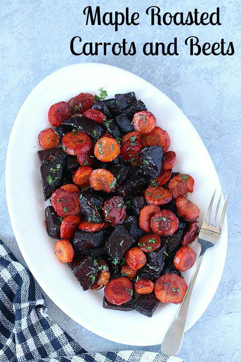 Maple-Roasted Beet Carrot Side Dish is the perfect sweet compliment to any savory meal. A simple, 30-minute side dish for your holiday dinner or weeknight meal.