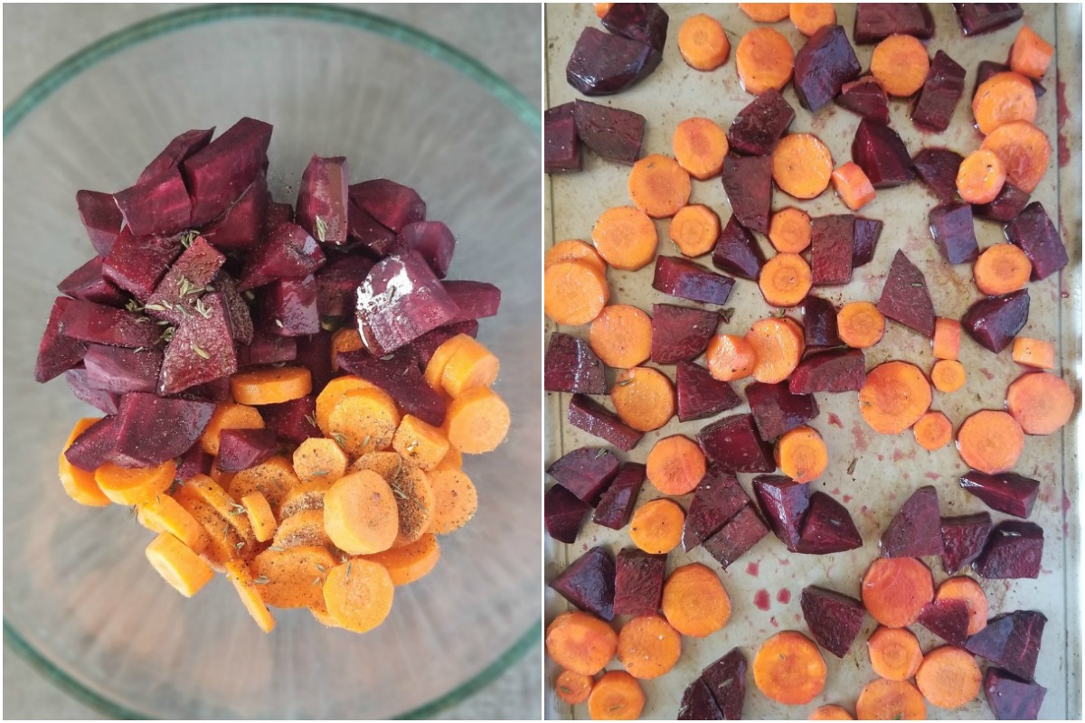Maple-Roasted Beet Carrot Side Dish is the perfect sweet compliment to any savory meal. A simple, 30-minute side dish for your holiday dinner or weeknight meal.