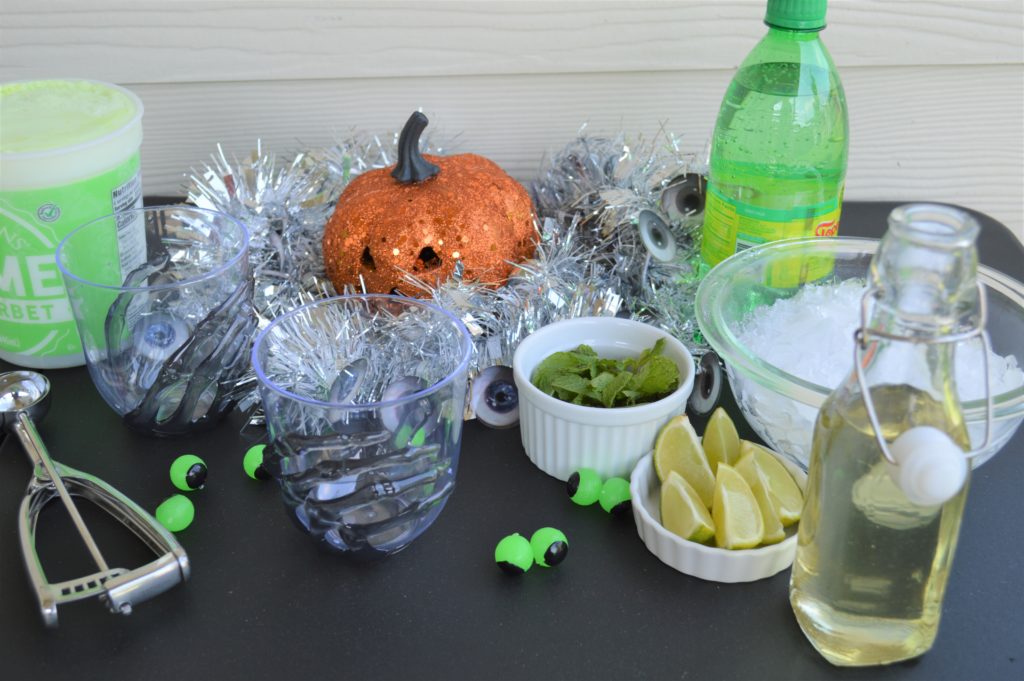 Creating holiday-themed drinks makes entertaining fun! We tend to focus on adult-only beverages, but the kids will love this Monster Mint Mocktail. A lime and mint based flavor profile that can be turned into a Spooky Mojito with the addition of rum.