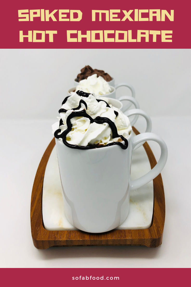 Cold weather calls for a warm, comforting drink! This Spiked Mexican Hot Chocolate has Kahlua, cayenne, and cinnamon, and is topped with whipped cream and chocolate syrup for the ultimate winter cocktail.