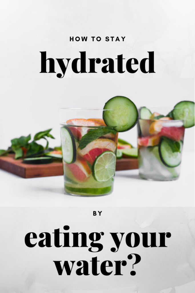 Why eat your water? Incorporating more healthy hydrating foods like fresh fruits and raw vegetables into your diet can help with hydration. More so than from a glass of water, your body is able to slowly absorb the liquids because they are trapped within the structure of the food.